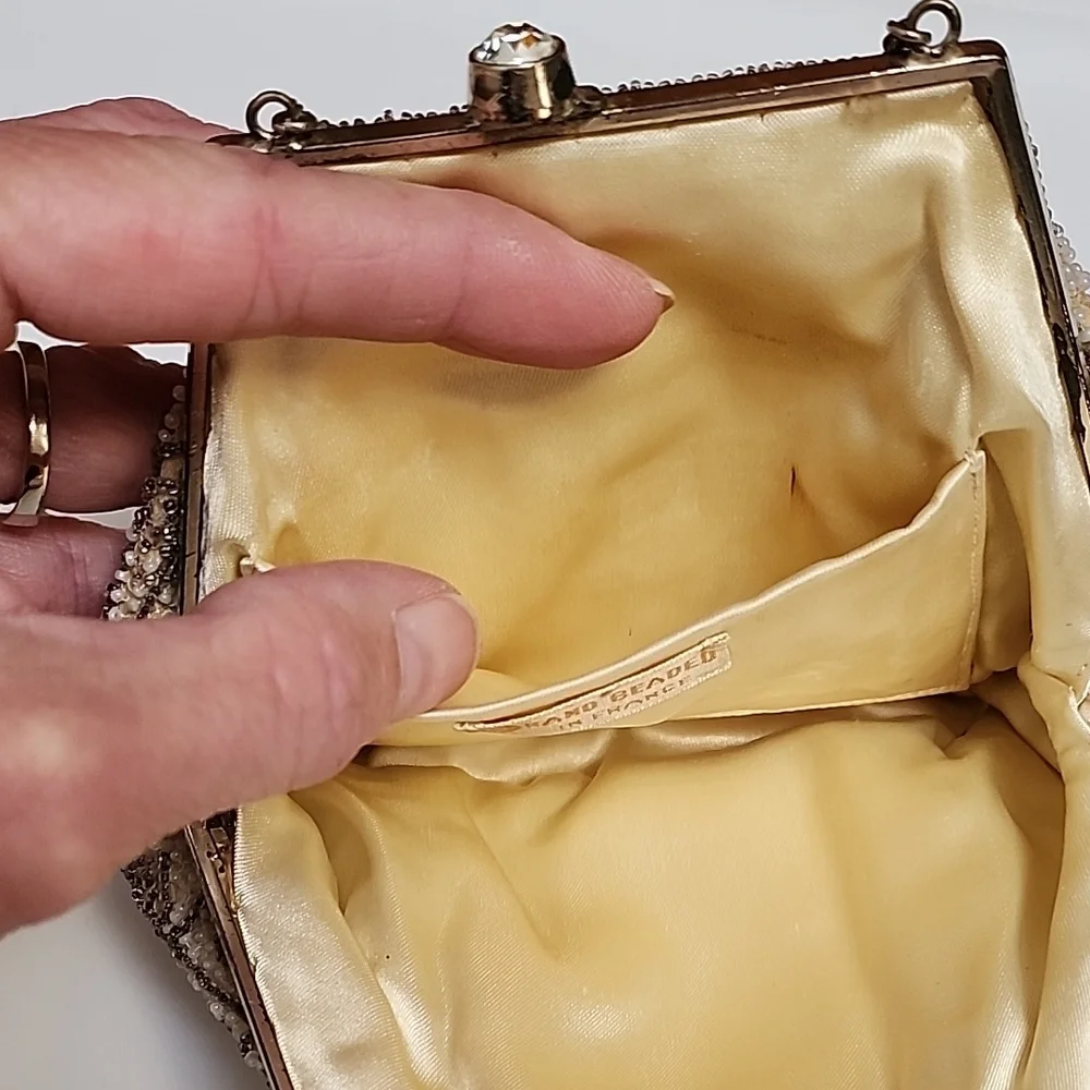 Elegant Beaded Clutch in Cream and Brown